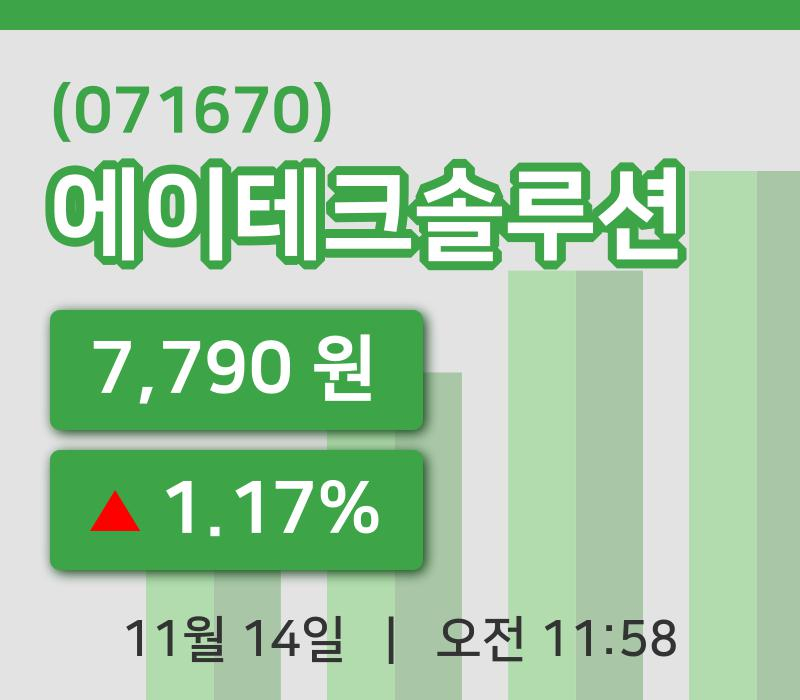 [에이테크솔루션주가] 14일 이시각 현재  7,790원