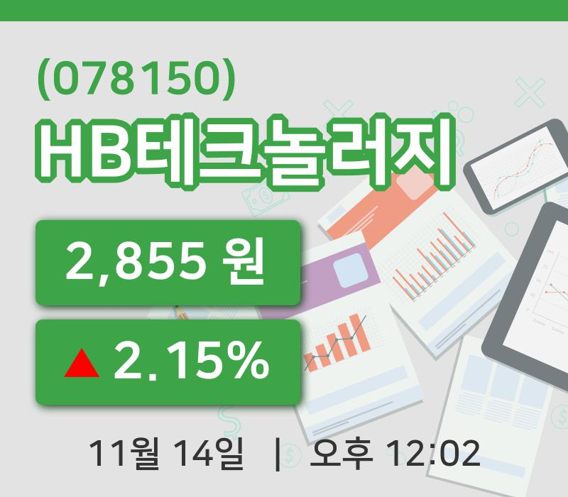 [HB테크놀러지주가] 12시 02분 현재 2,855원