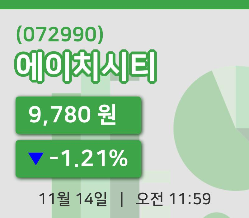 [에이치시티주가] 11시 59분 현재 9,780원