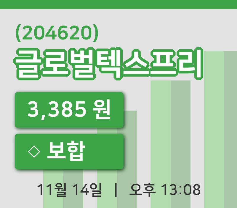 [글로벌텍스프리주가] 14일 13시 08분 현재 3,385원