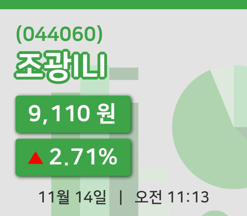 [조광ILI주가] 14일 11시 13분 현재 9,110원