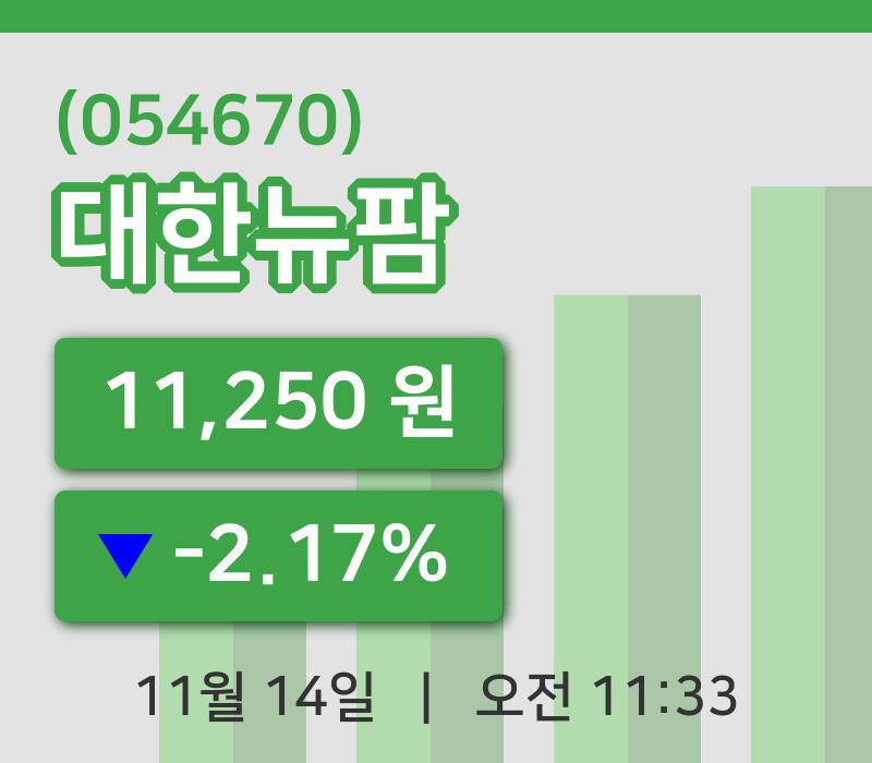 [대한뉴팜주가] 14일 이시각 현재  11,250원