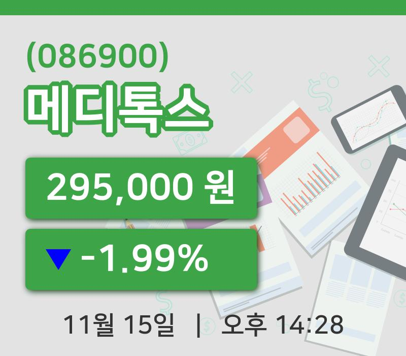 [메디톡스주가] 15일 이시각 현재  295,000원