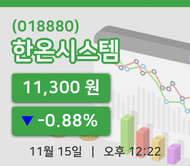 [한온시스템주가] 15일 이시각 현재  11,300원