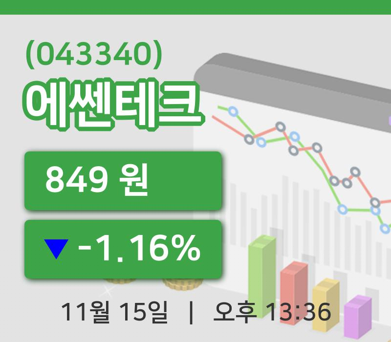 [에쎈테크주가] 13시 36분 현재 849원