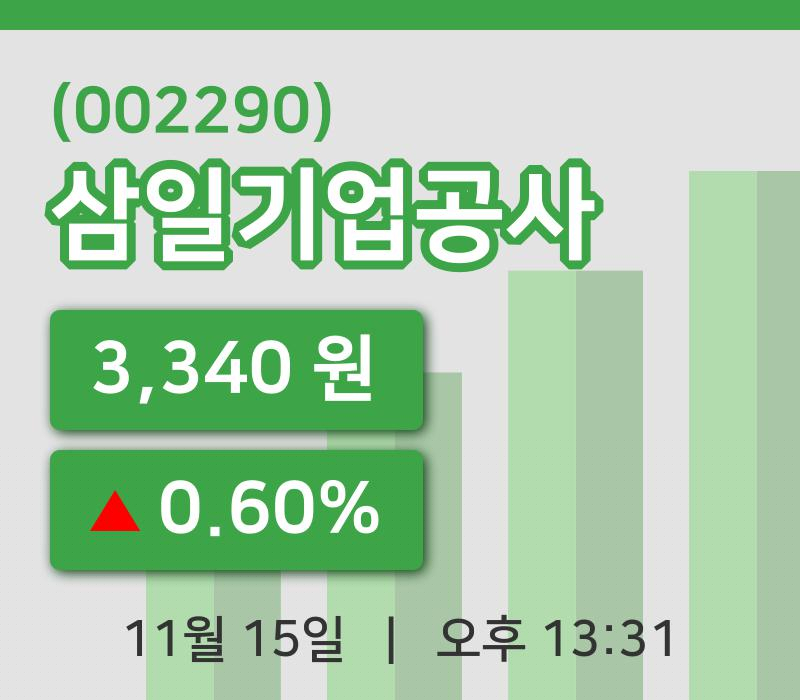 [삼일기업공사주가] 15일 13시 31분 현재 3,340원