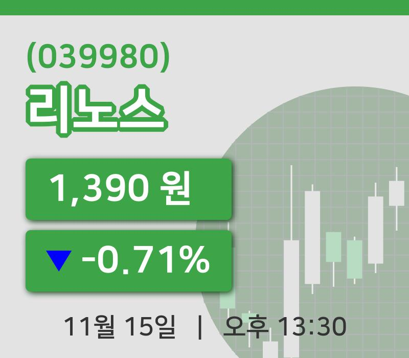[리노스주가] 15일 13시 30분 현재 1,390원