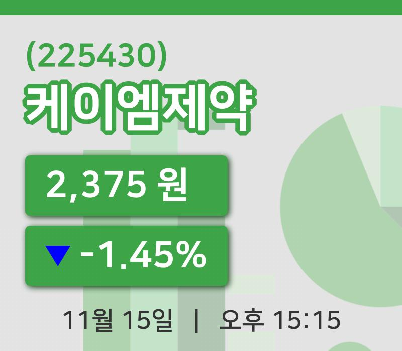 [케이엠제약주가] 15일 이시각 현재  2,375원