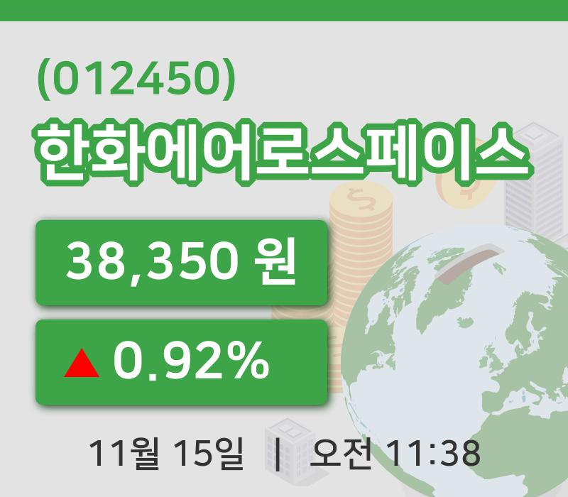 [한화에어로스페이스주가] 15일 이시각 현재  38,350원