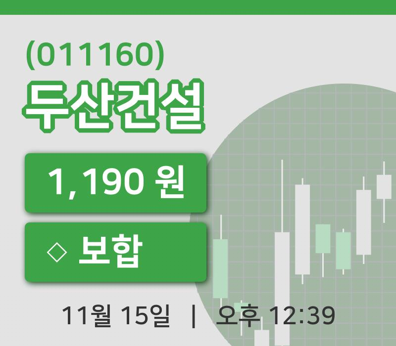 [두산건설주가] 15일 이시각 현재  1,190원