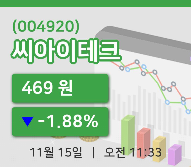 [씨아이테크주가] 15일 이시각 현재  469원
