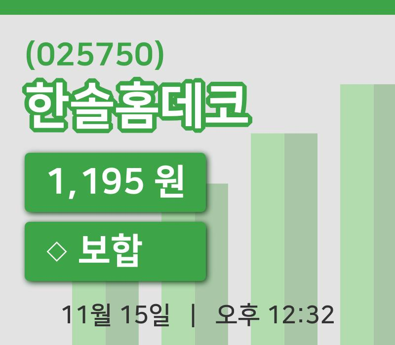 [한솔홈데코주가] 15일 이시각 현재  1,195원