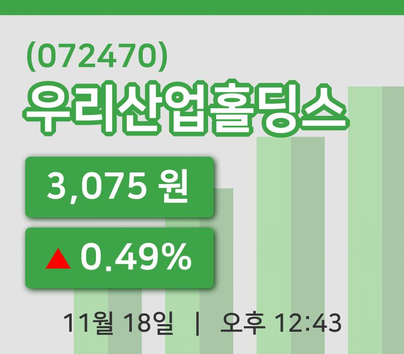 [우리산업홀딩스주가] 18일 12시 43분 현재 3,075원