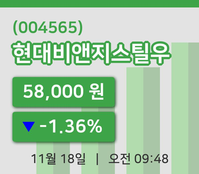[현대비앤지스틸우주가] 18일 이시각 현재  58,000원