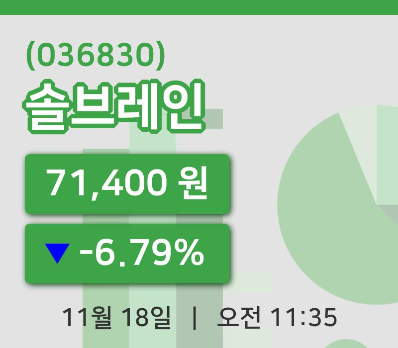 [솔브레인주가] 18일 11시 35분 현재 71,400원