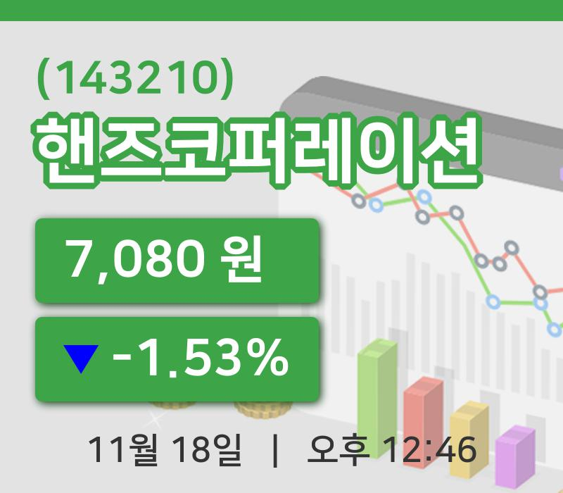 [핸즈코퍼레이션주가] 18일 이시각 현재  7,080원