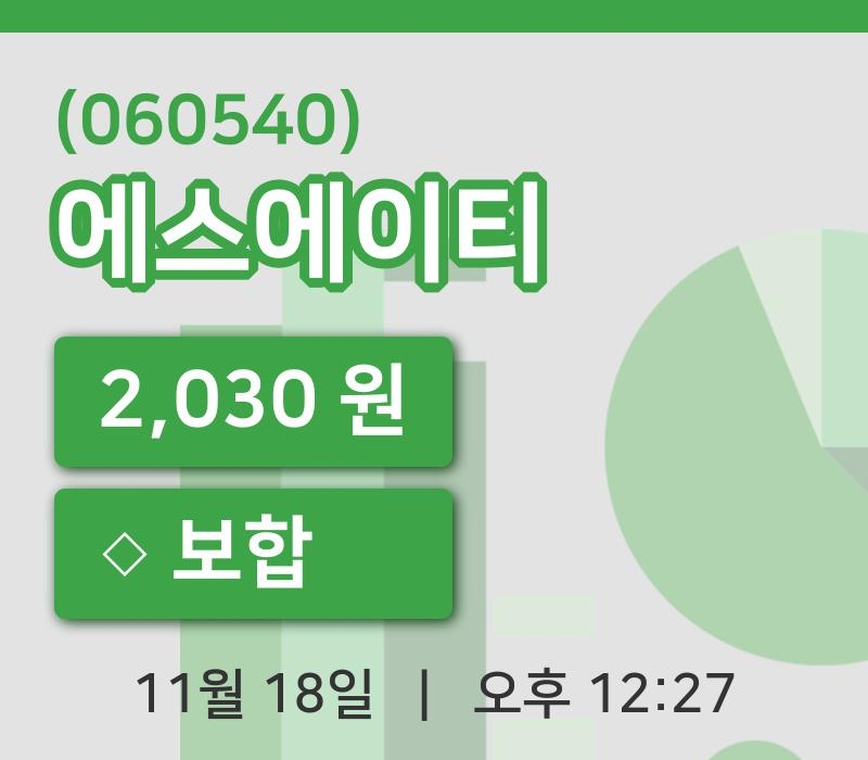 [에스에이티주가] 18일 12시 27분 현재 2,030원