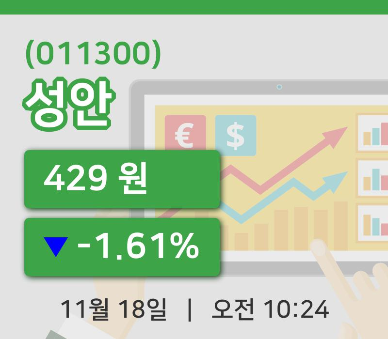 [성안주가] 18일 10시 24분 현재 429원