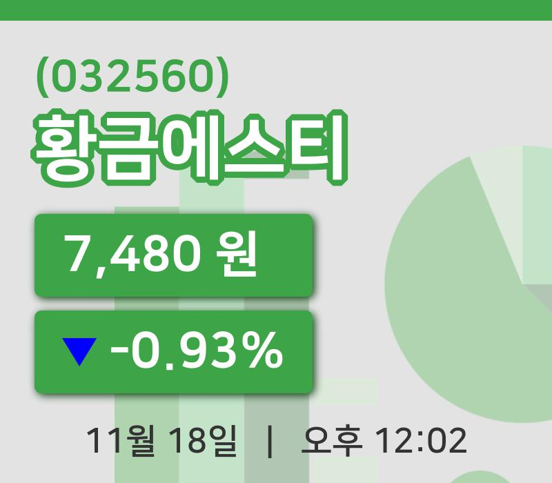 [황금에스티주가] 18일 이시각 현재  7,480원