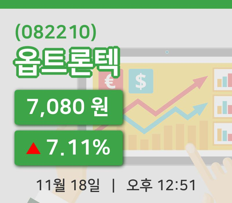 [옵트론텍주가] 12시 51분 현재 7,080원