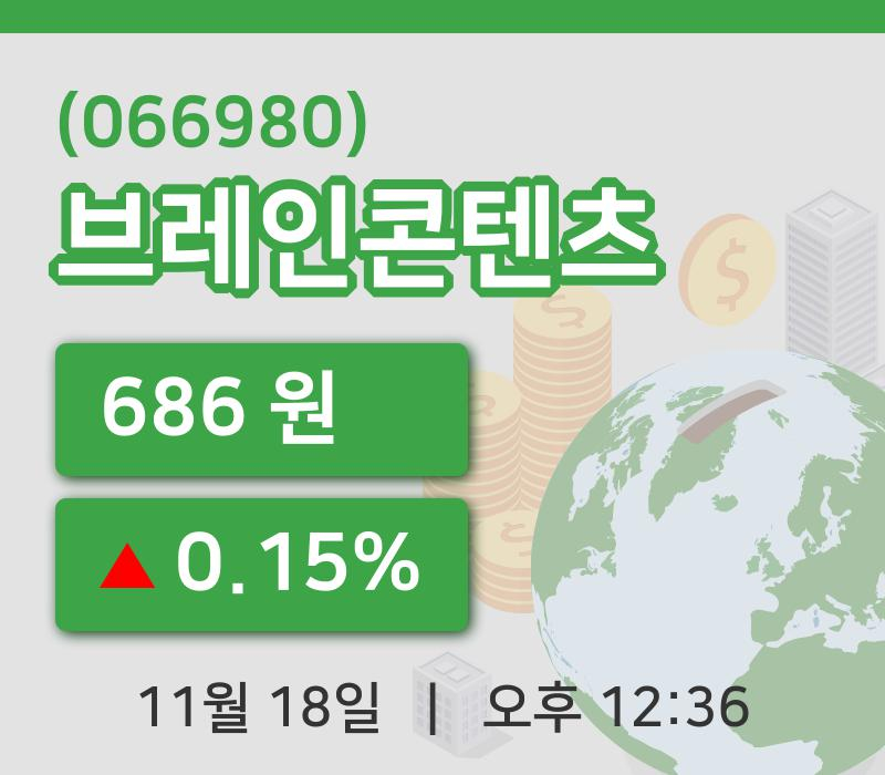 [브레인콘텐츠주가] 12시 36분 현재 686원