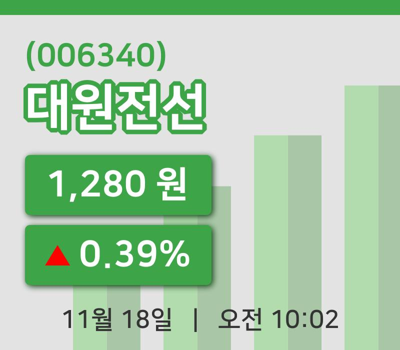 [대원전선주가] 18일 이시각 현재  1,280원