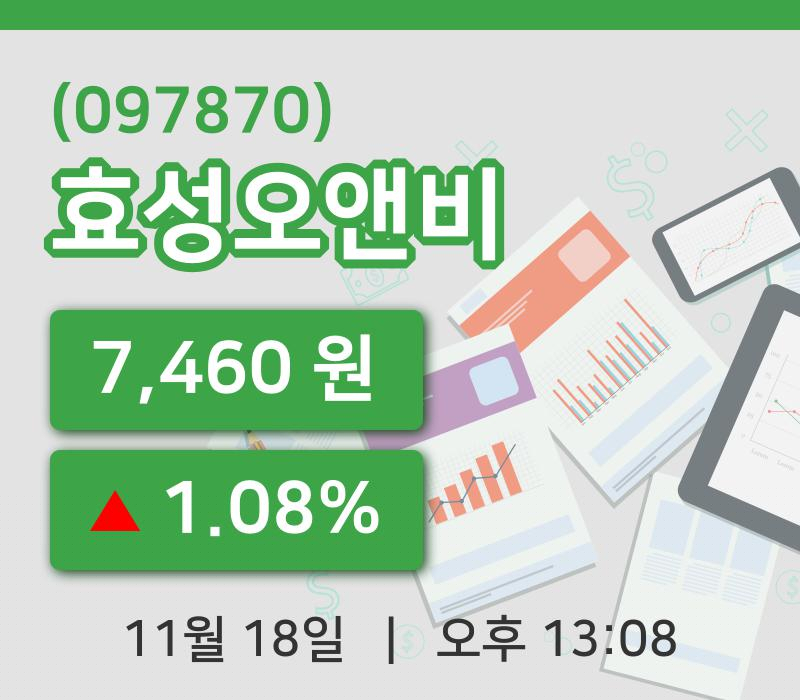 [효성오앤비주가] 13시 08분 현재 7,460원