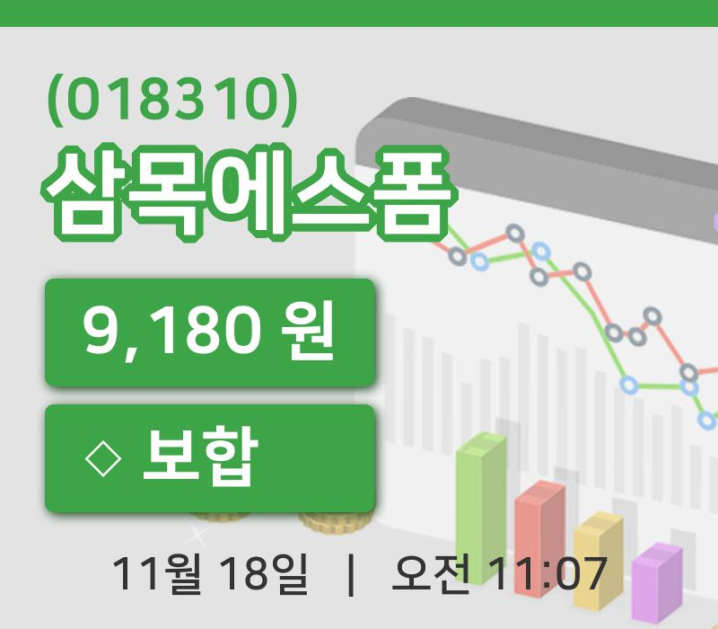 [삼목에스폼주가] 18일 이시각 현재  9,180원