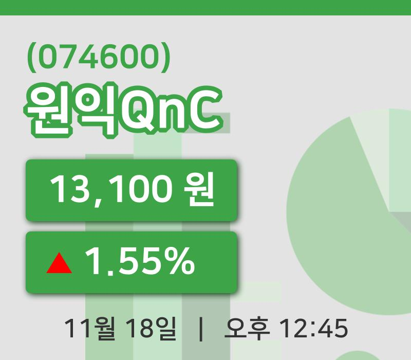 [원익QnC주가] 12시 45분 현재 13,100원