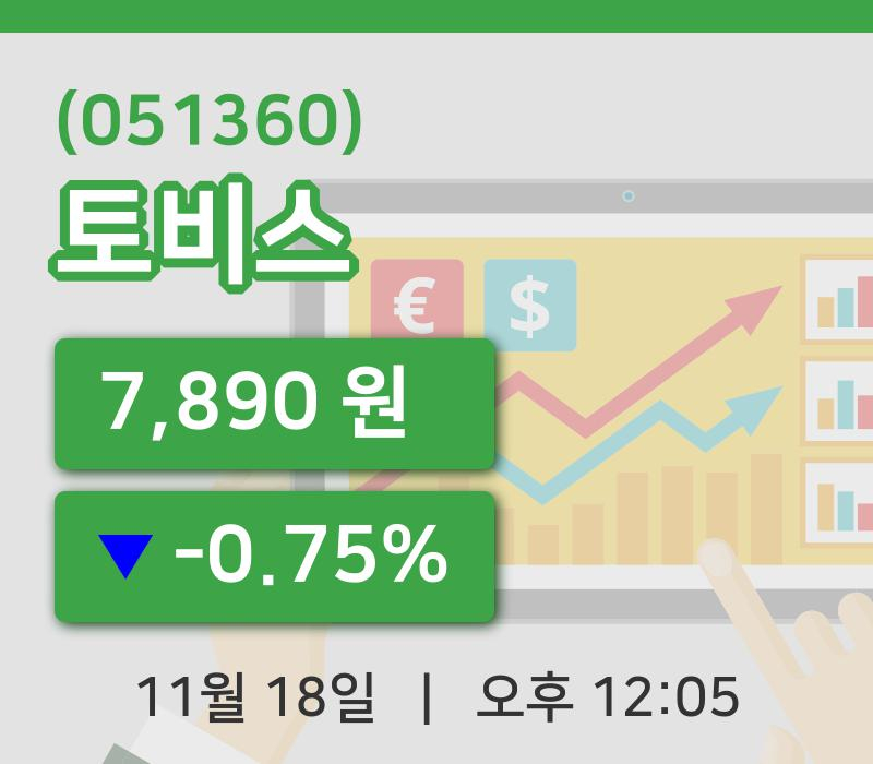 [토비스주가] 18일 이시각 현재  7,890원