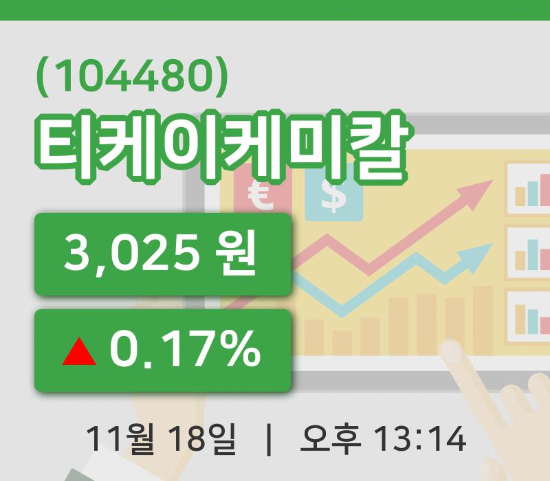 [티케이케미칼주가] 18일 13시 14분 현재 3,025원