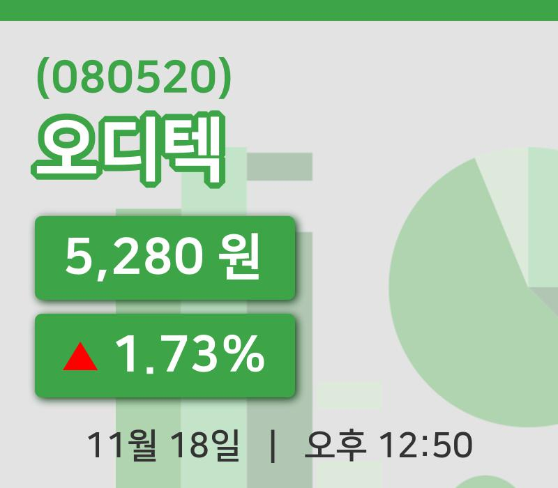 [오디텍주가] 18일 12시 50분 현재 5,280원