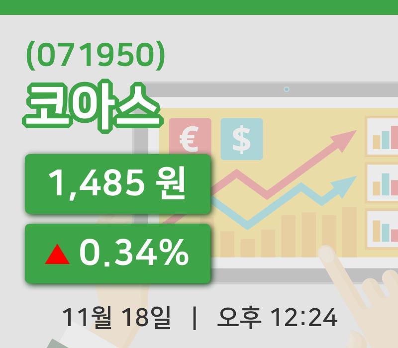 [코아스주가] 18일 12시 24분 현재 1,485원