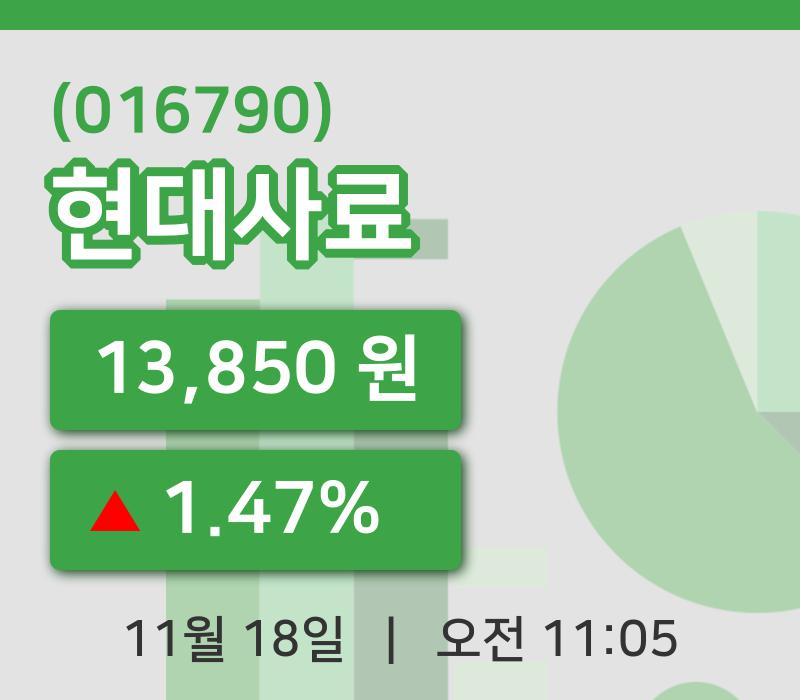 [현대사료주가] 18일 이시각 현재  13,850원