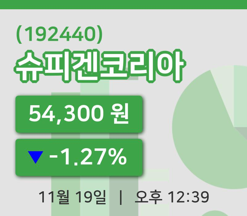[슈피겐코리아주가] 19일 이시각 현재  54,300원