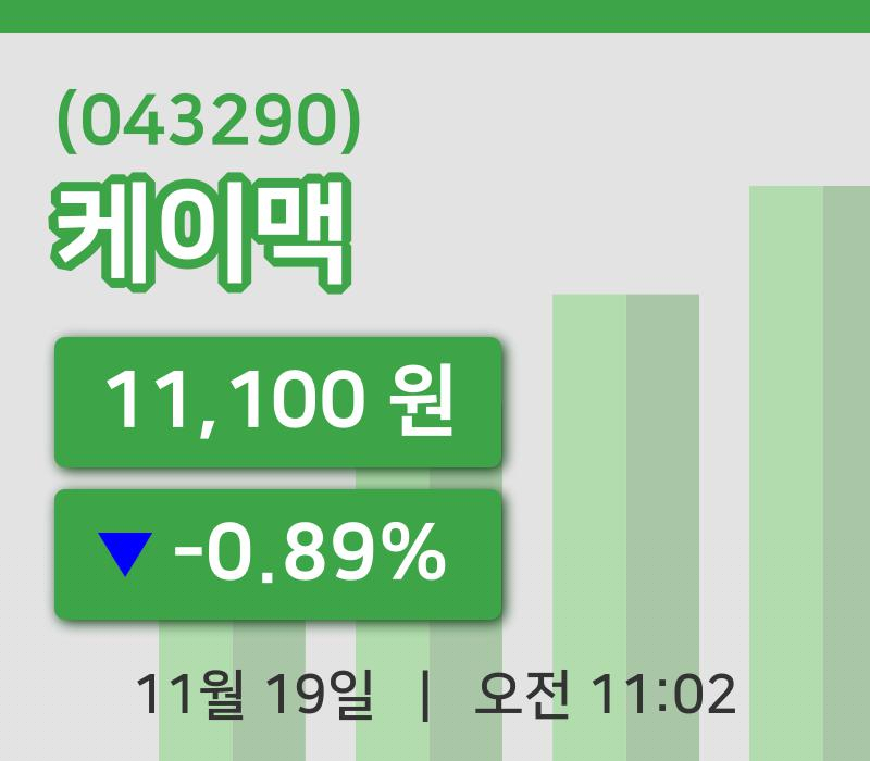 [케이맥주가] 19일 11시 02분 현재 11,100원