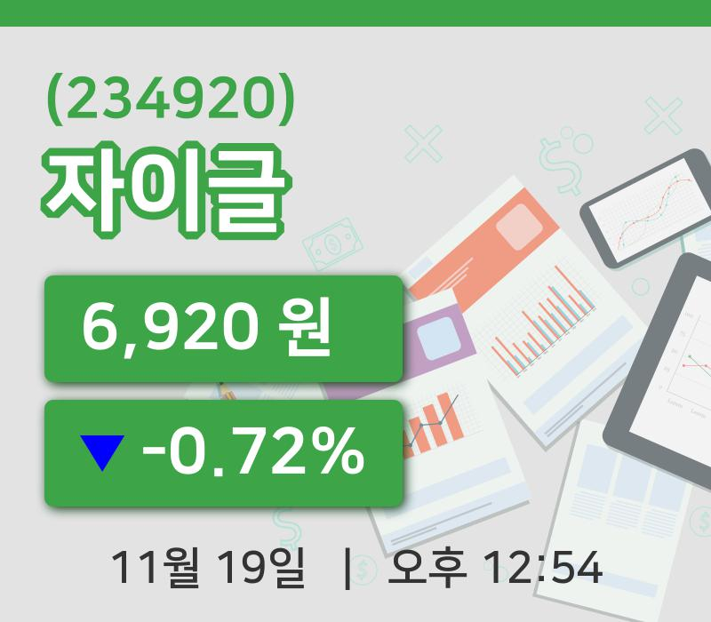 [자이글주가] 12시 54분 현재 6,920원