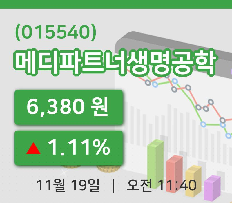 [메디파트너생명공학주가] 19일 11시 40분 현재 6,380원
