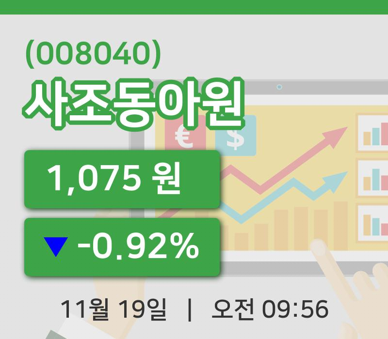 [사조동아원주가] 19일 9시 56분 현재 1,075원