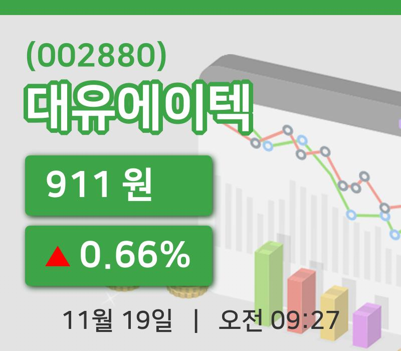 [대유에이텍주가] 19일 9시 27분 현재 911원