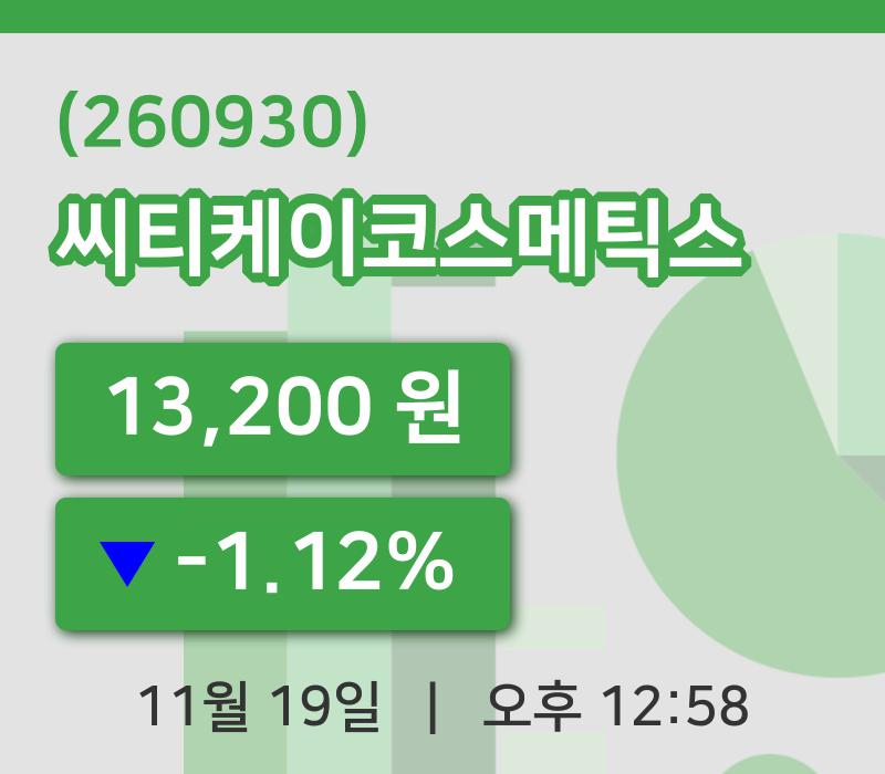 [씨티케이코스메틱스주가] 12시 58분 현재 13,200원