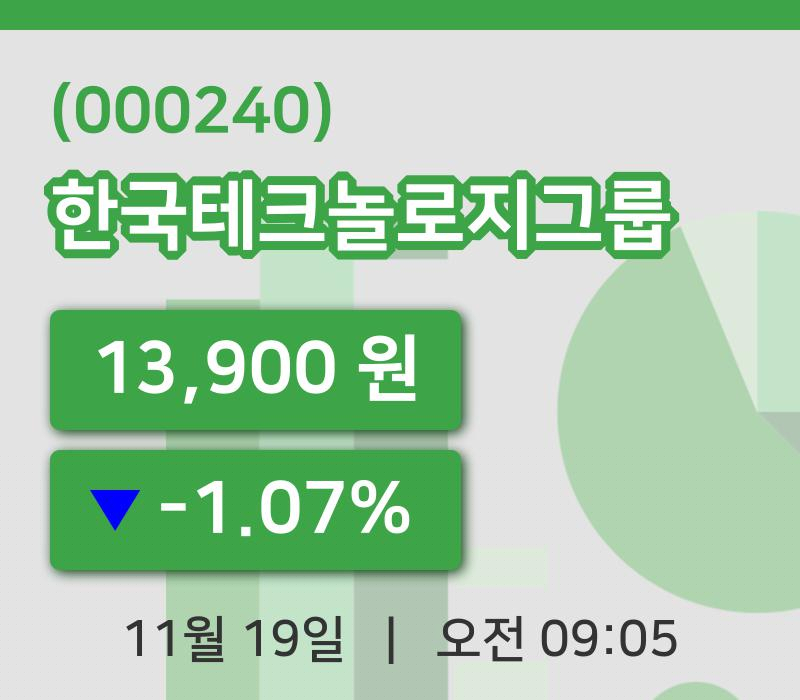 [한국테크놀로지그룹주가] 9시 05분 현재 13,900원