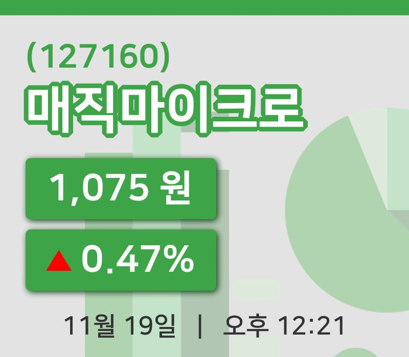 [매직마이크로주가] 19일 12시 21분 현재 1,075원