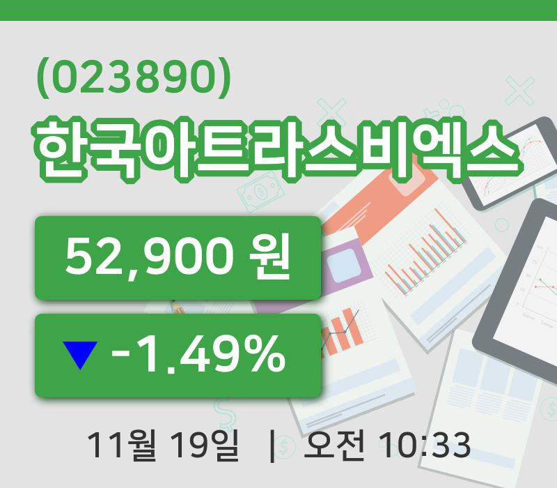 [한국아트라스비엑스주가] 19일 10시 33분 현재 52,900원
