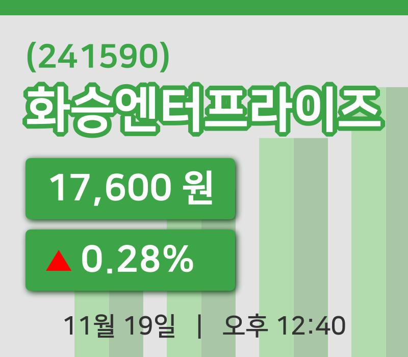 [화승엔터프라이즈주가] 19일 12시 40분 현재 17,600원
