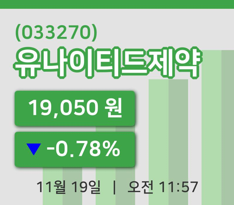 [유나이티드제약주가] 19일 11시 57분 현재 19,050원
