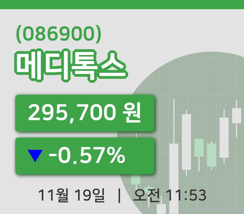 [메디톡스주가] 19일 이시각 현재  295,700원