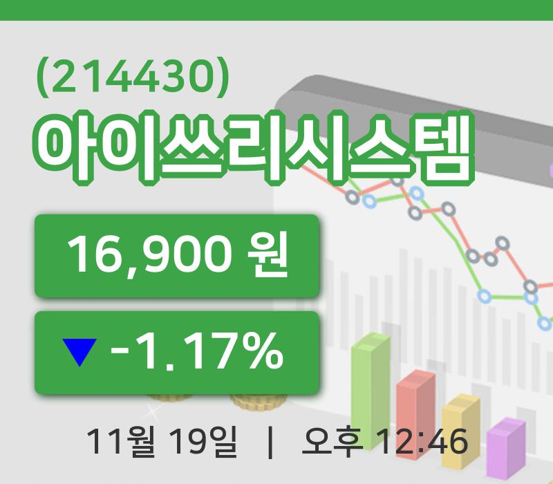 [아이쓰리시스템주가] 12시 46분 현재 16,900원
