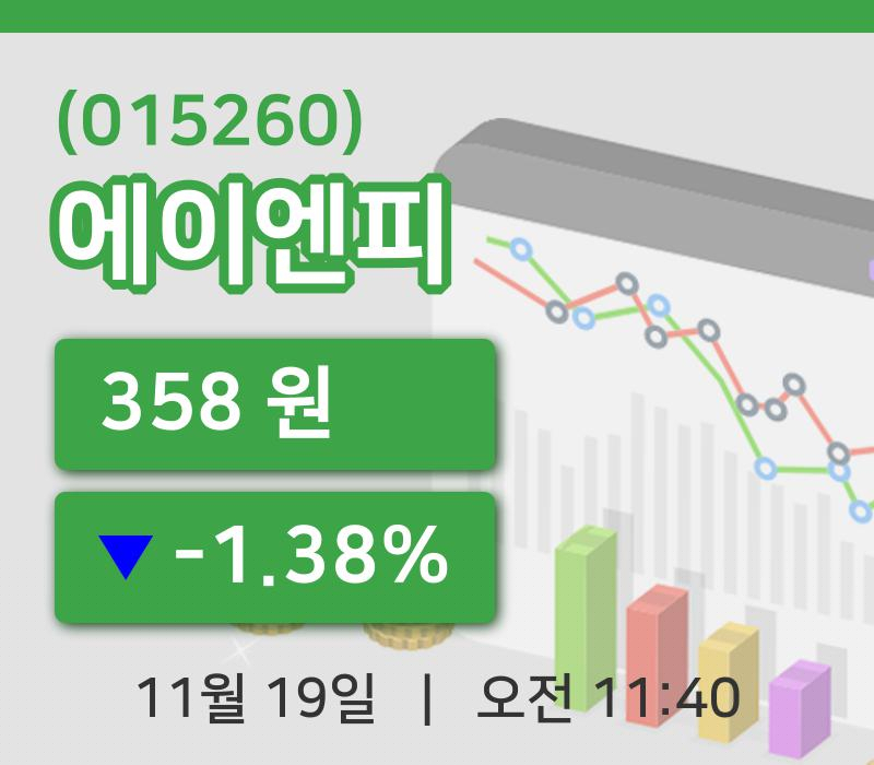 [에이엔피주가] 19일 11시 40분 현재 358원