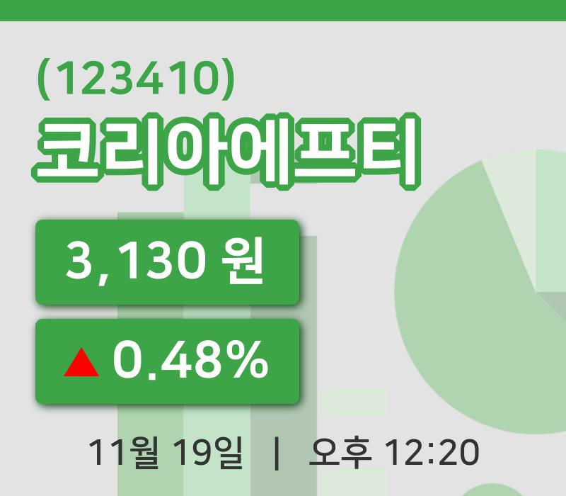 [코리아에프티주가] 19일 12시 20분 현재 3,130원